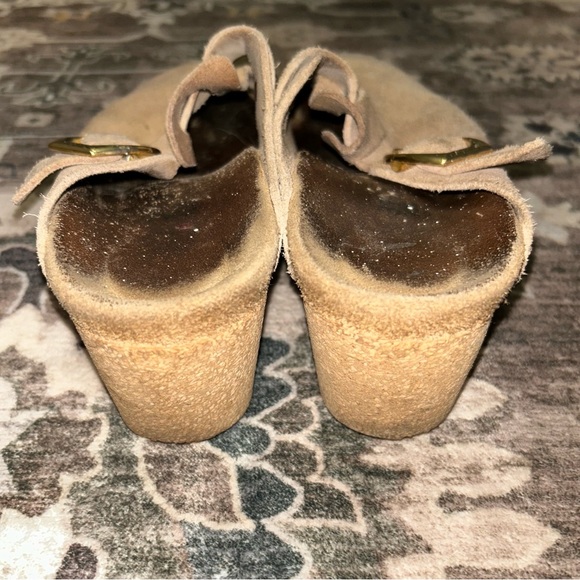 Papillio birkenstocks Tan Suede Loafers with Gold Buckle - Picture 2 of 6